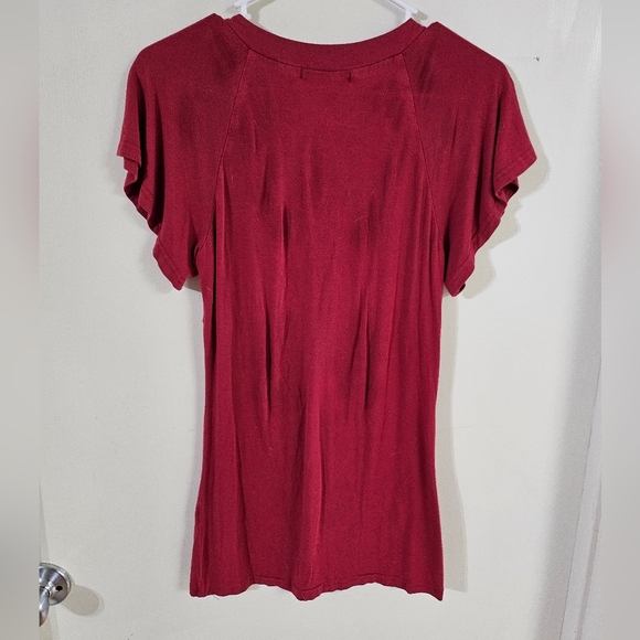 Ninedaily Elegant Burgundy Flutter Sleeve Blouse - Picture 2 of 5